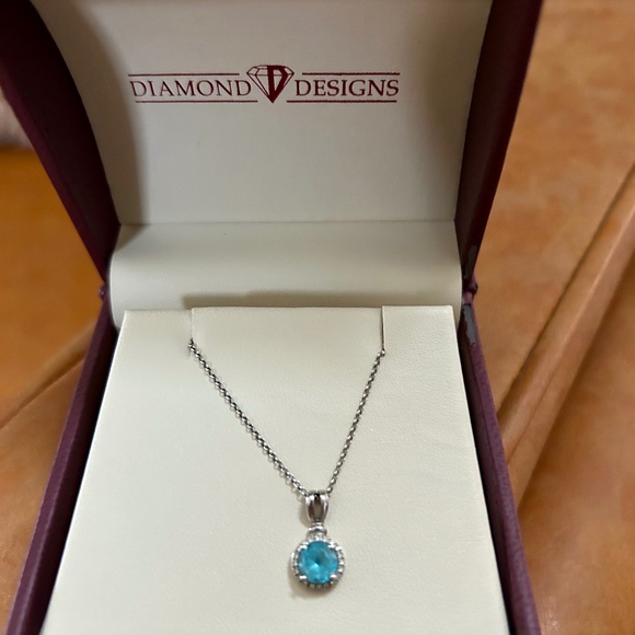 Diamond designs Jewelry - 14k White Gold Blue Topaz Pave Pendant 585/14k White Gold Necklace Chain